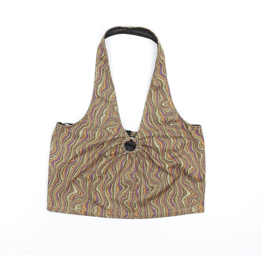Urban Outfitters Womens Multicoloured Geometric Polyester Cropped Tank Size L Halter