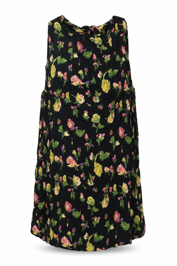 Topshop Womens Black Floral Viscose A-Line Size 10 Round Neck Pullover
