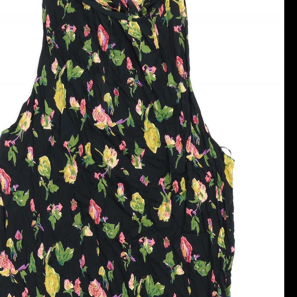 Topshop Womens Black Floral Viscose A-Line Size 10 Round Neck Pullover
