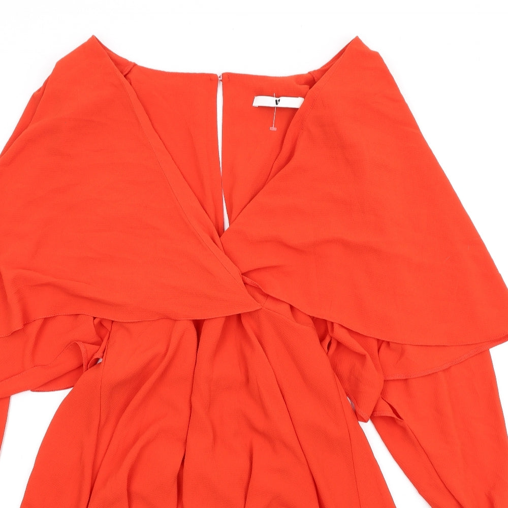 Very Womens Orange Polyester A-Line Size 12 V-Neck Button