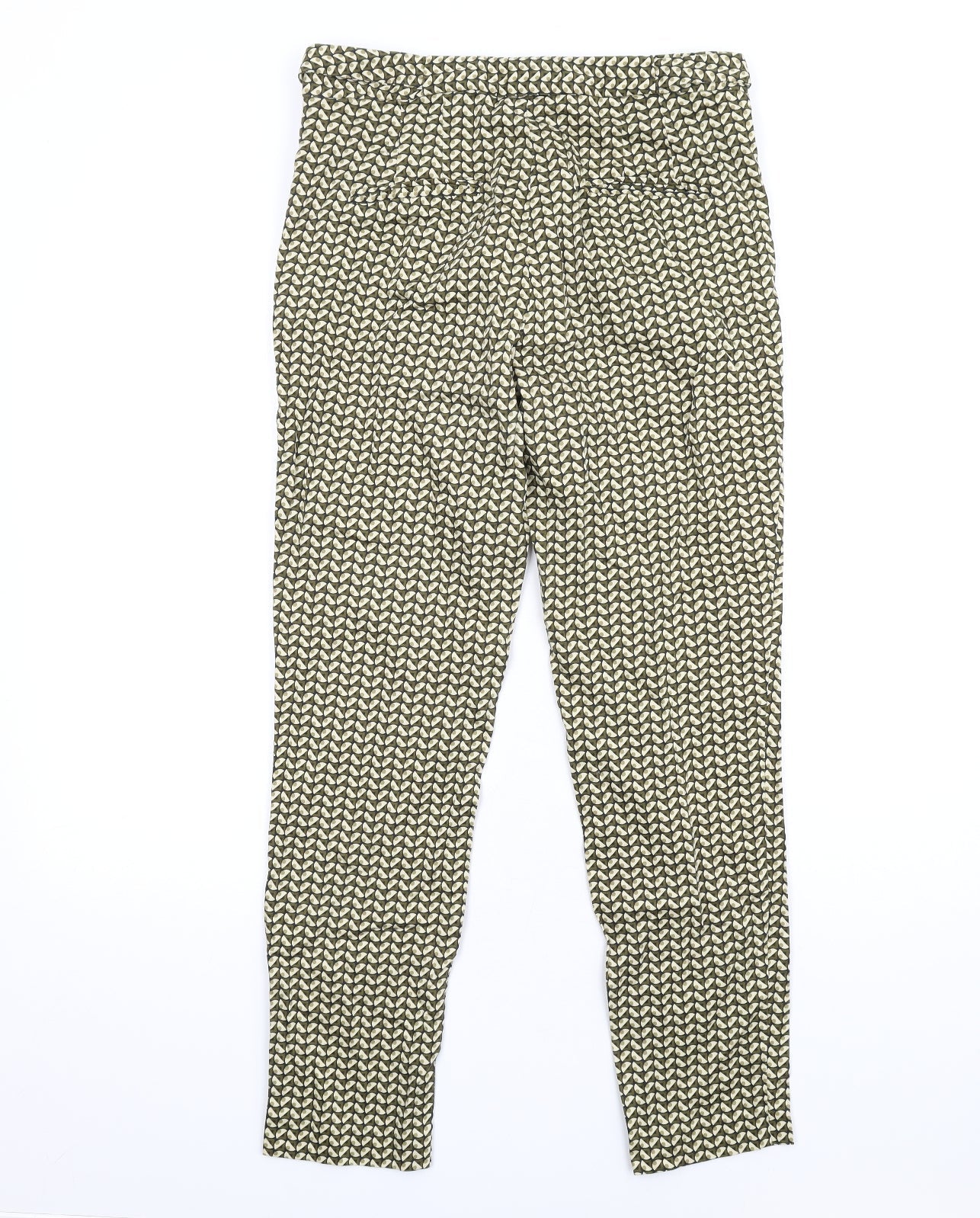 Zara Womens Green Geometric Polyester Trousers Size M L29 in Regular Zip