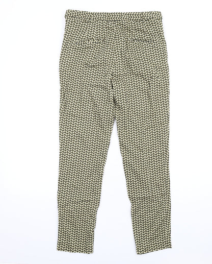Zara Womens Green Geometric Polyester Trousers Size M L29 in Regular Zip