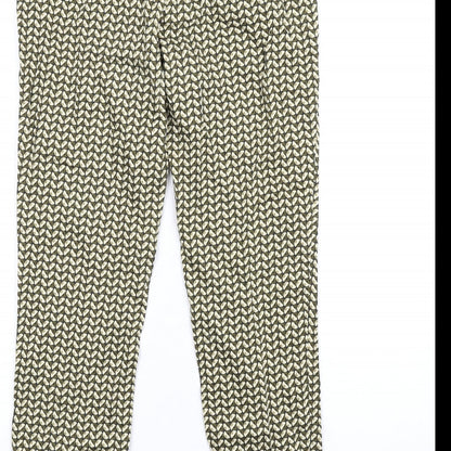 Zara Womens Green Geometric Polyester Trousers Size M L29 in Regular Zip
