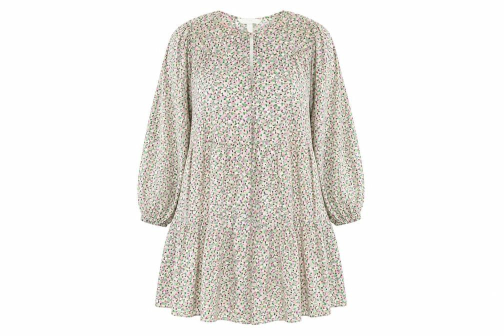 H&M Womens Multicoloured Floral Cotton Trapeze & Swing Size M Round Neck Button