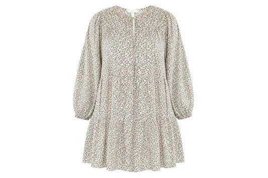 H&M Womens Multicoloured Floral Cotton Trapeze & Swing Size M Round Neck Button