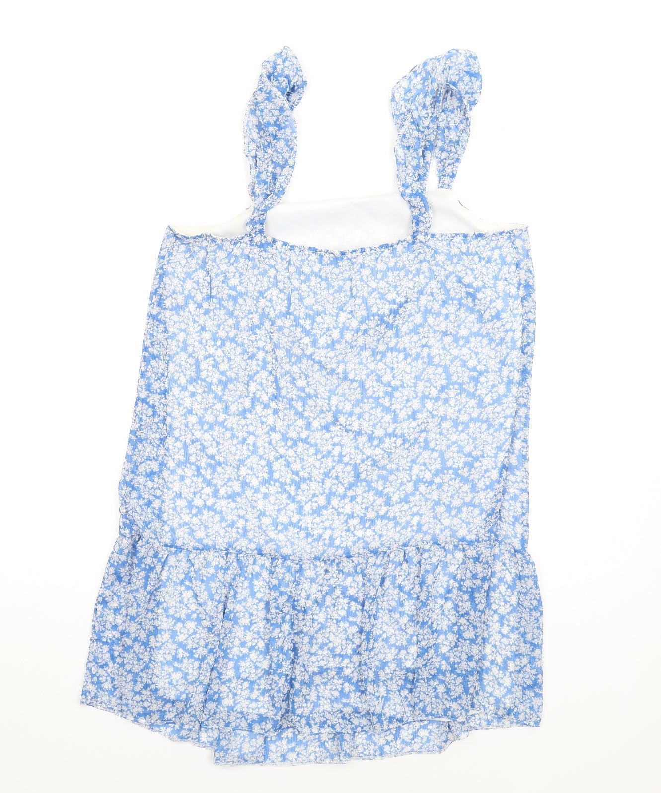 New Look Womens Blue Floral Polyester A-Line Size 12 Square Neck Pullover