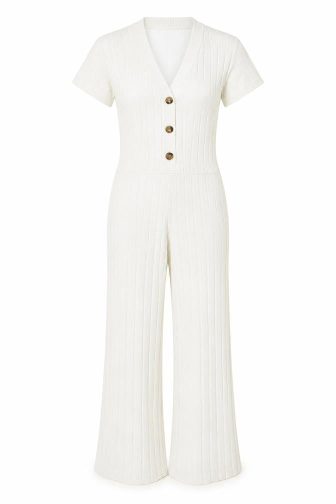 PRETTYLITTLETHING Womens Ivory Acrylic Jumpsuit One-Piece Size S L30 in Pullover