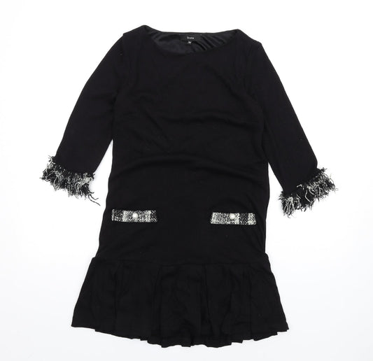 festa Womens Black Polyester A-Line Size 10 Round Neck Pullover