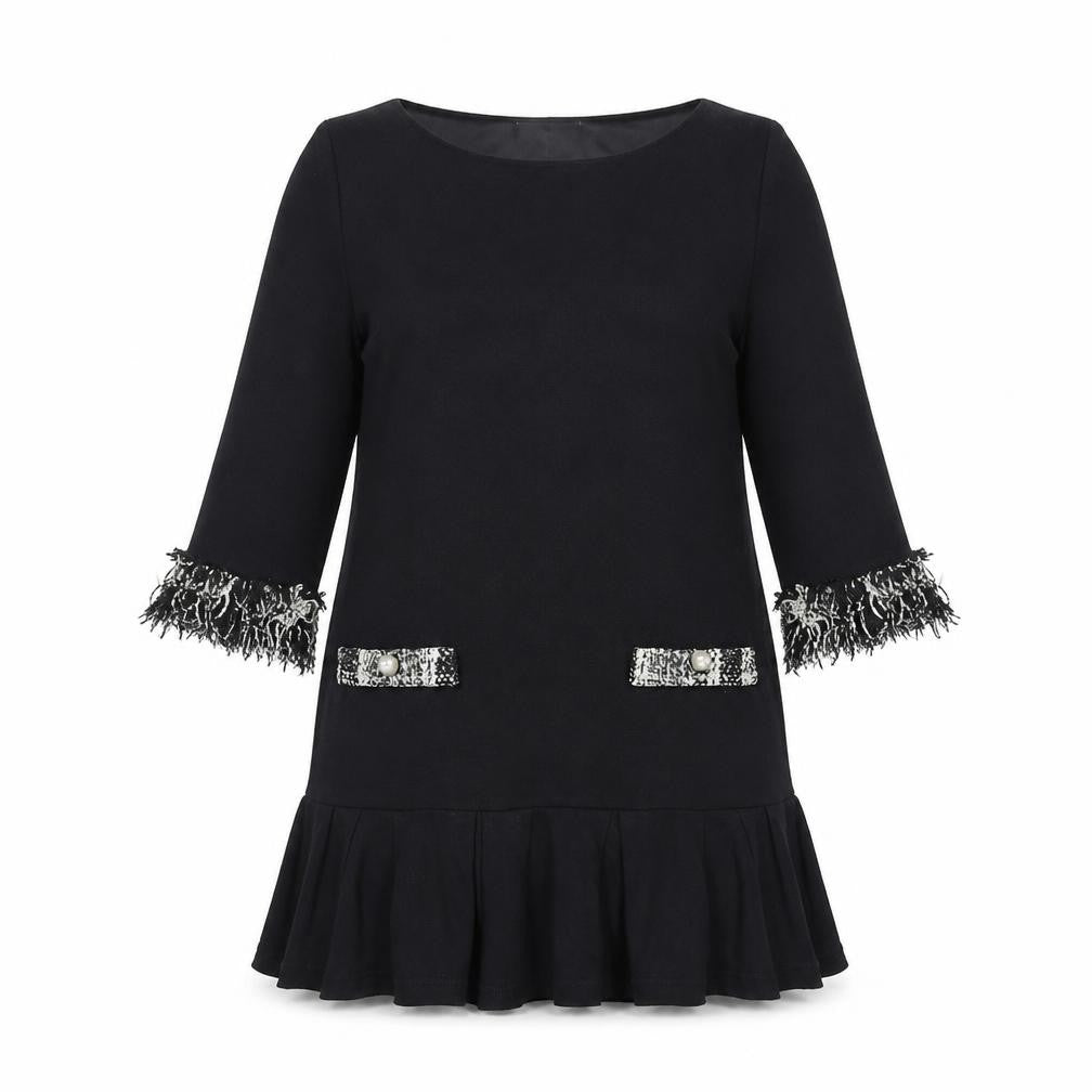 festa Womens Black Polyester A-Line Size 10 Round Neck Pullover