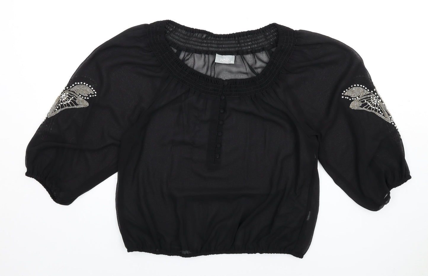 Wallis Womens Black Polyester Basic Blouse Size M Scoop Neck