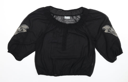 Wallis Womens Black Polyester Basic Blouse Size M Scoop Neck