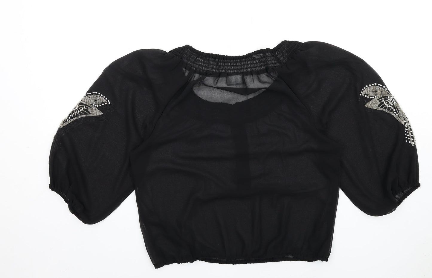 Wallis Womens Black Polyester Basic Blouse Size M Scoop Neck