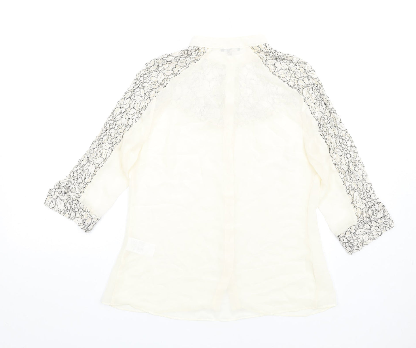 Warehouse Womens Ivory Polyester Basic Button-Up Size 12 Round Neck