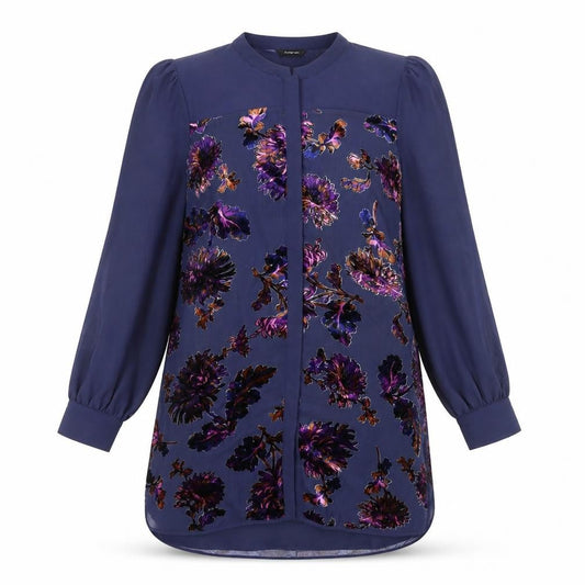 Autograph Womens Blue Floral Viscose Shirt Dress Size 14 Round Neck Button