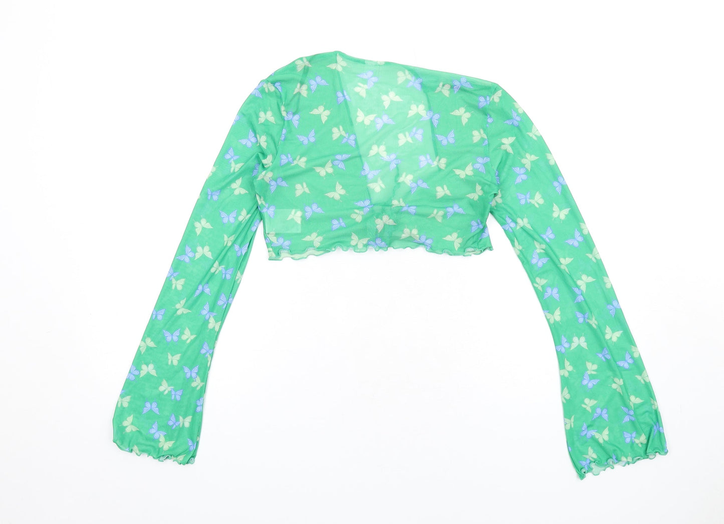H&M Womens Green Geometric Polyester Cropped T-Shirt Size S V-Neck