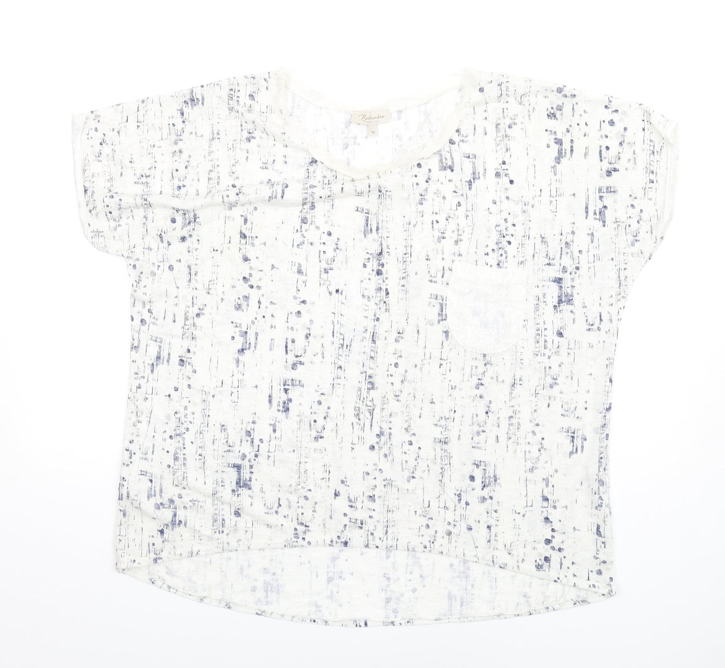 Bellambia Womens White Viscose Basic T-Shirt Size M Round Neck