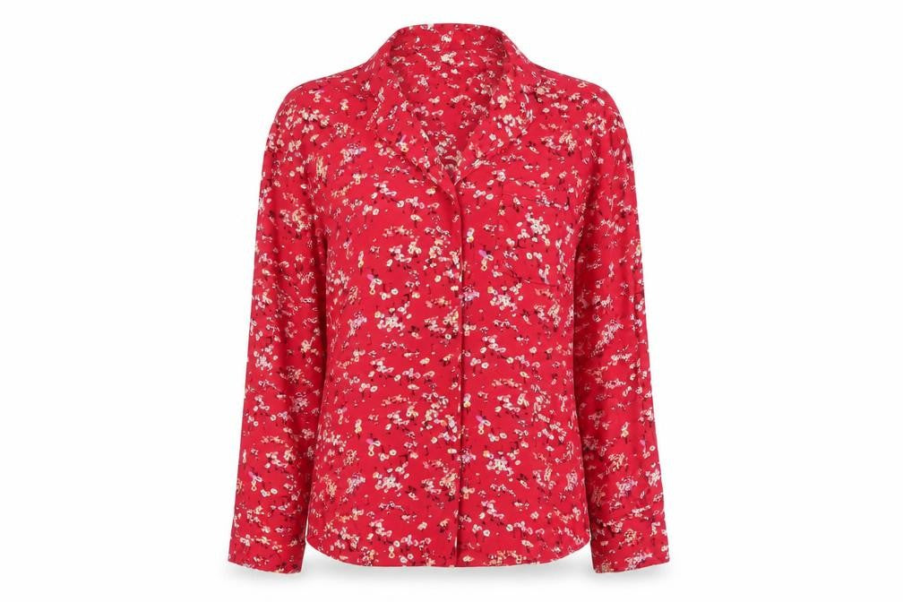 Ghost Womens Red Floral Viscose Top Pyjama Top Size 8 Button