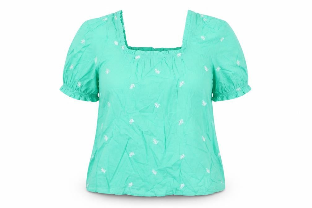 Per Una Womens Green Floral 100% Cotton Basic Blouse Size 20 Square Neck - Embroidered Detail