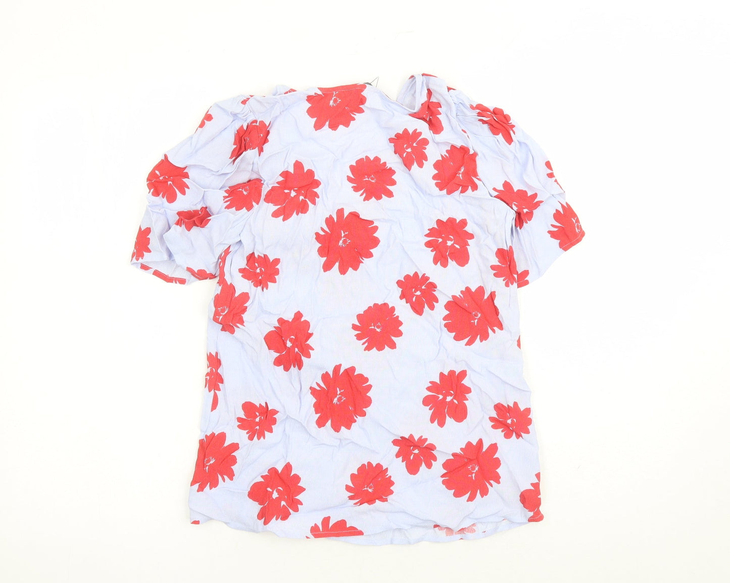 Marks and Spencer Womens Blue Floral Viscose Basic Blouse Size 6 V-Neck