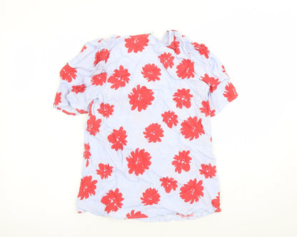Marks & Spencer Womens Blue Floral Viscose Basic Blouse Size 6 V-Neck