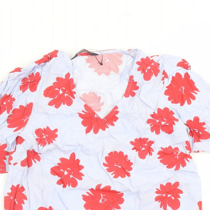 Marks & Spencer Womens Blue Floral Viscose Basic Blouse Size 6 V-Neck
