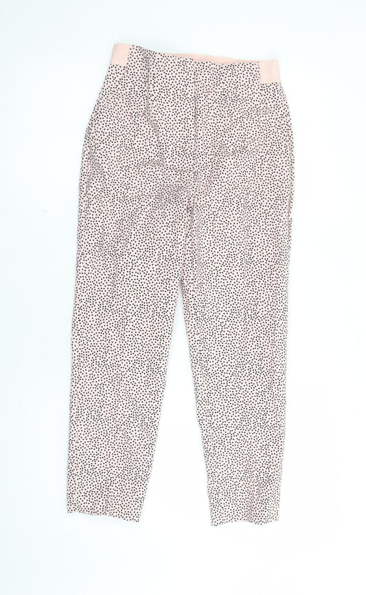 Marks and Spencer Womens Pink Polka Dot Cotton Capri Trousers Size 6 L24 in Regular Zip - Elasticated Waist