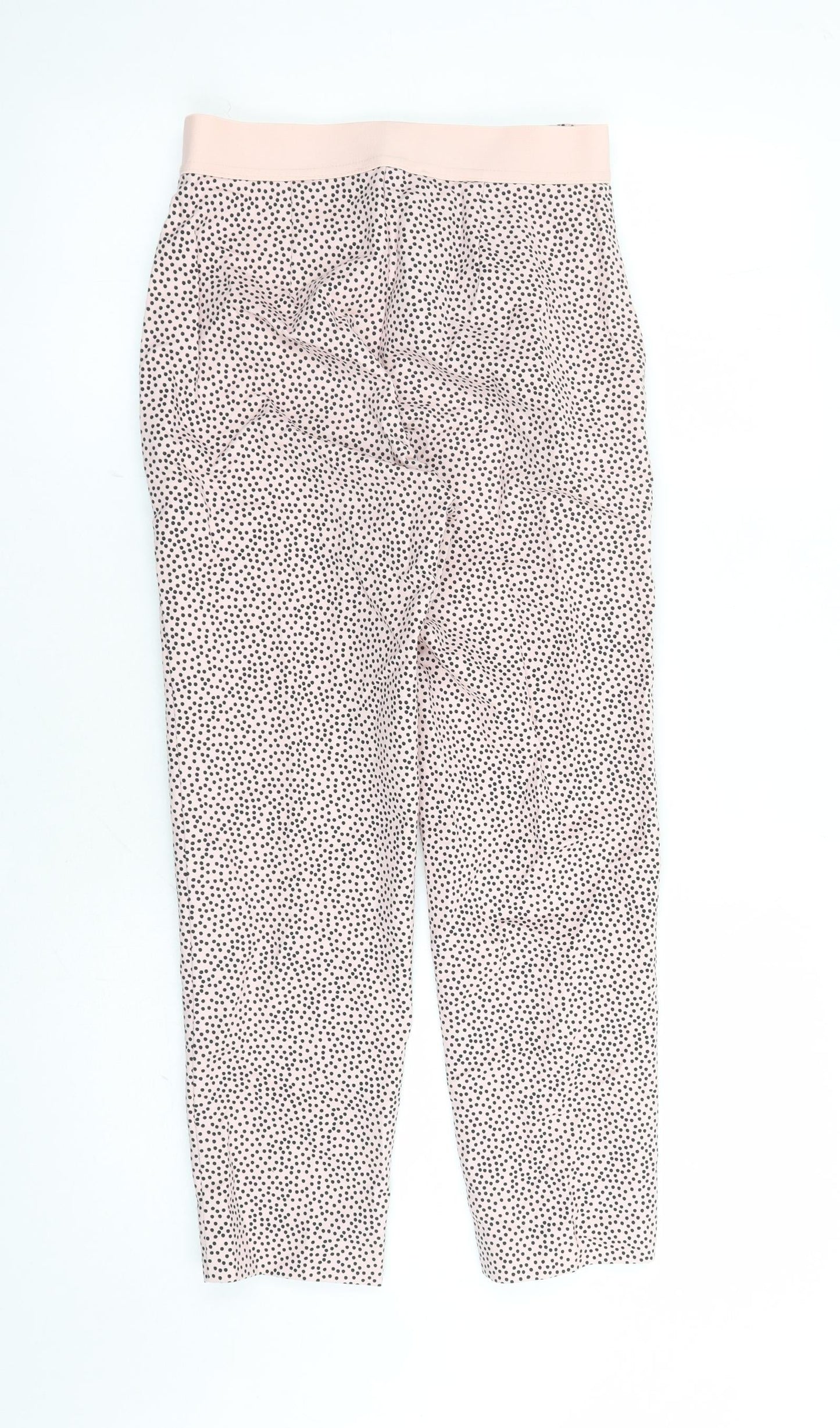 Marks and Spencer Womens Pink Polka Dot Cotton Capri Trousers Size 6 L24 in Regular Zip - Elasticated Waist