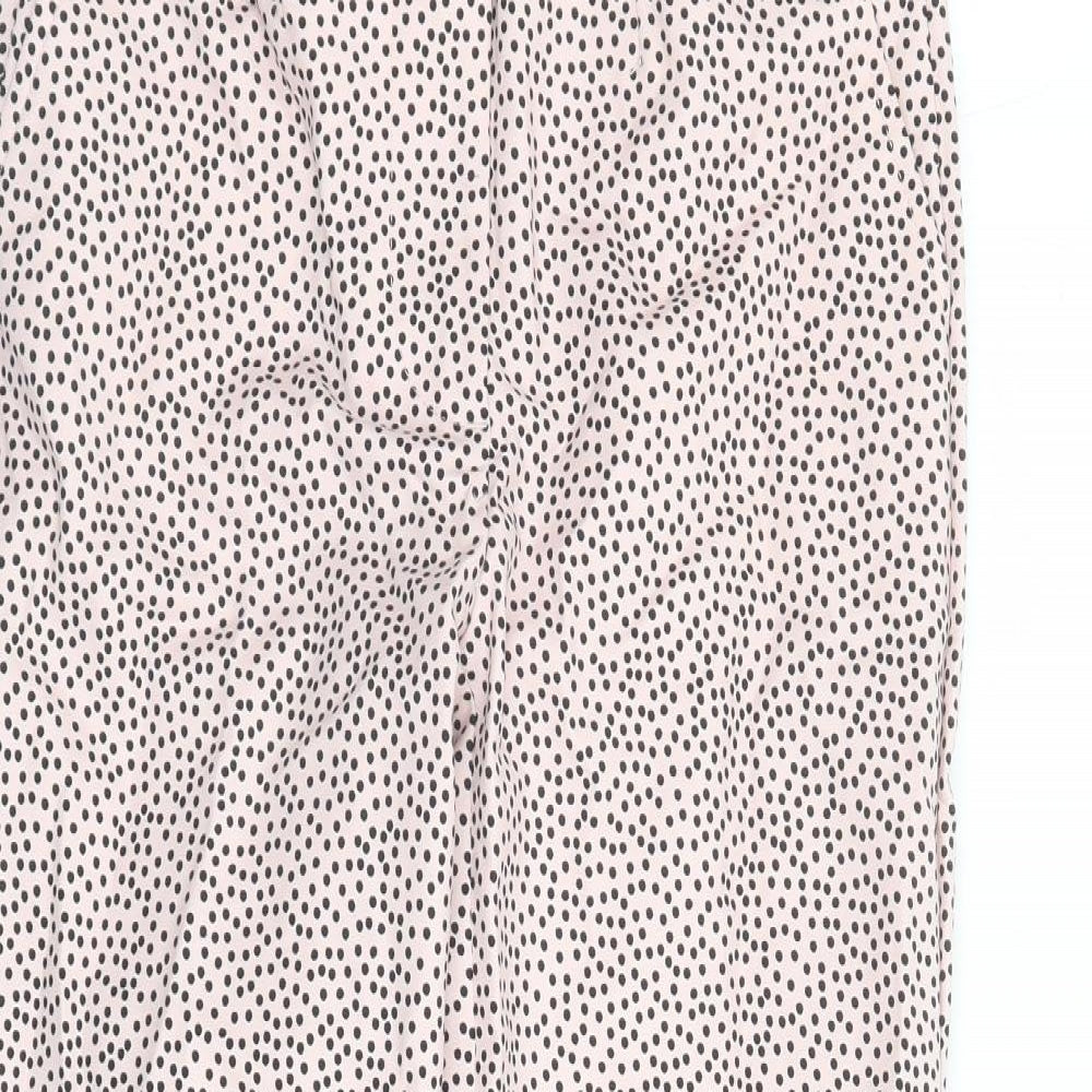 Marks and Spencer Womens Pink Polka Dot Cotton Capri Trousers Size 6 L24 in Regular Zip - Elasticated Waist