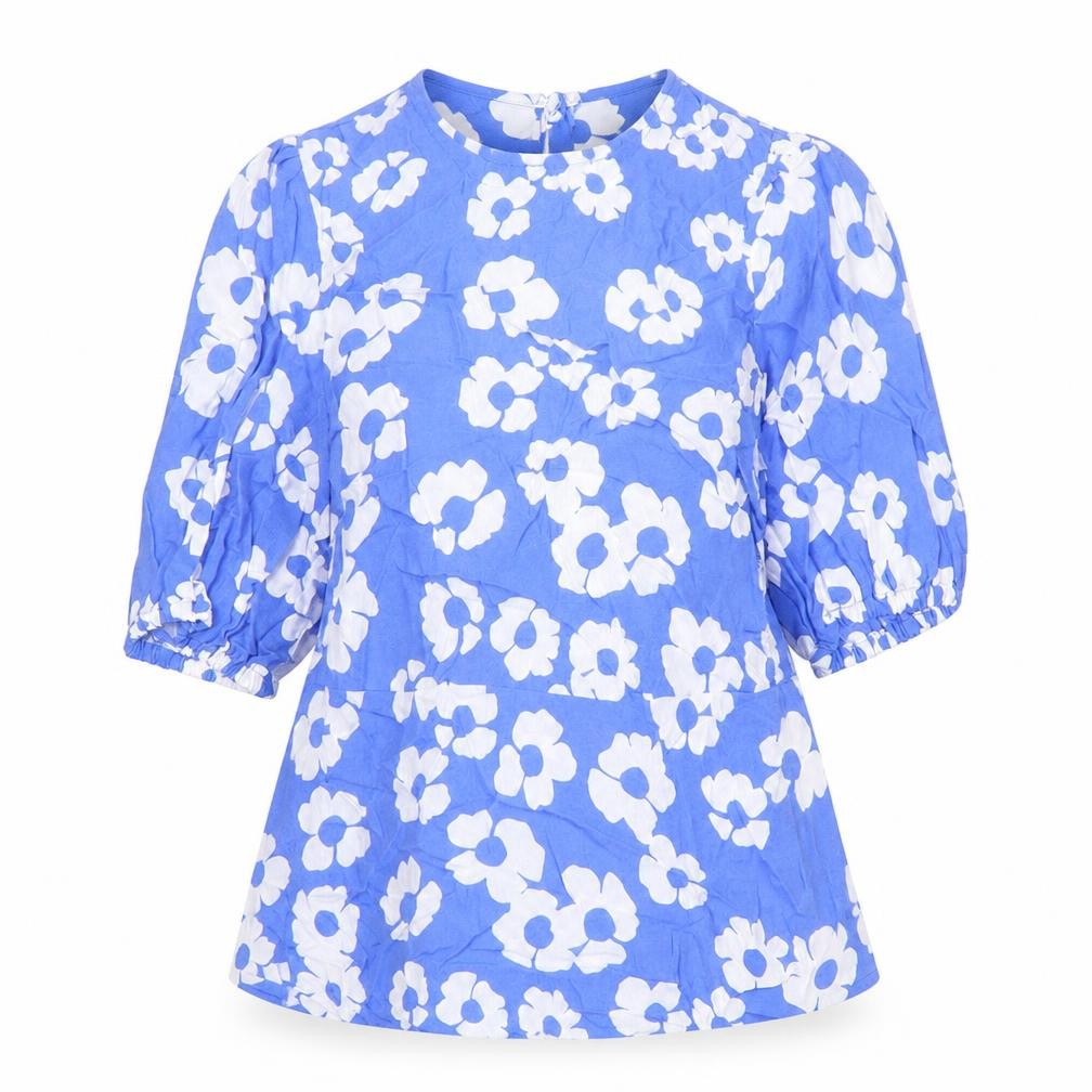 Marks & Spencer Womens Blue Floral Viscose Basic Blouse Size 6 Round Neck