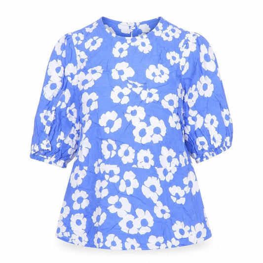 Marks and Spencer Womens Blue Floral Viscose Basic Blouse Size 6 Round Neck