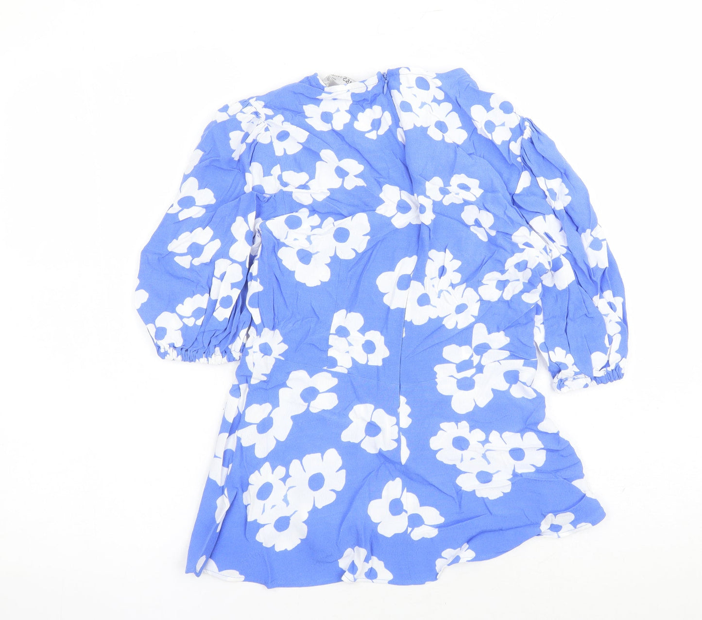 Marks and Spencer Womens Blue Floral Viscose Basic Blouse Size 6 Round Neck