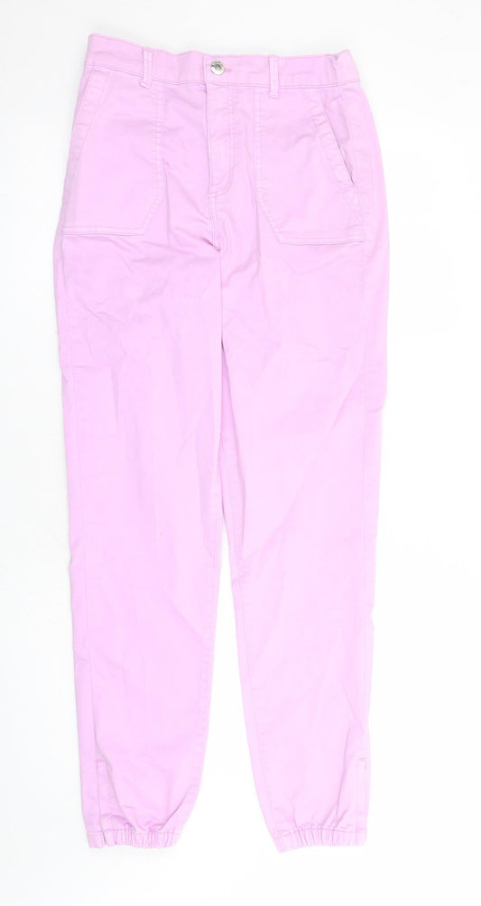 Marks and Spencer Womens Purple Cotton Straight Jeans Size 10 L29 in Regular Zip - Elasticated Waist Zip Detail On Ankle