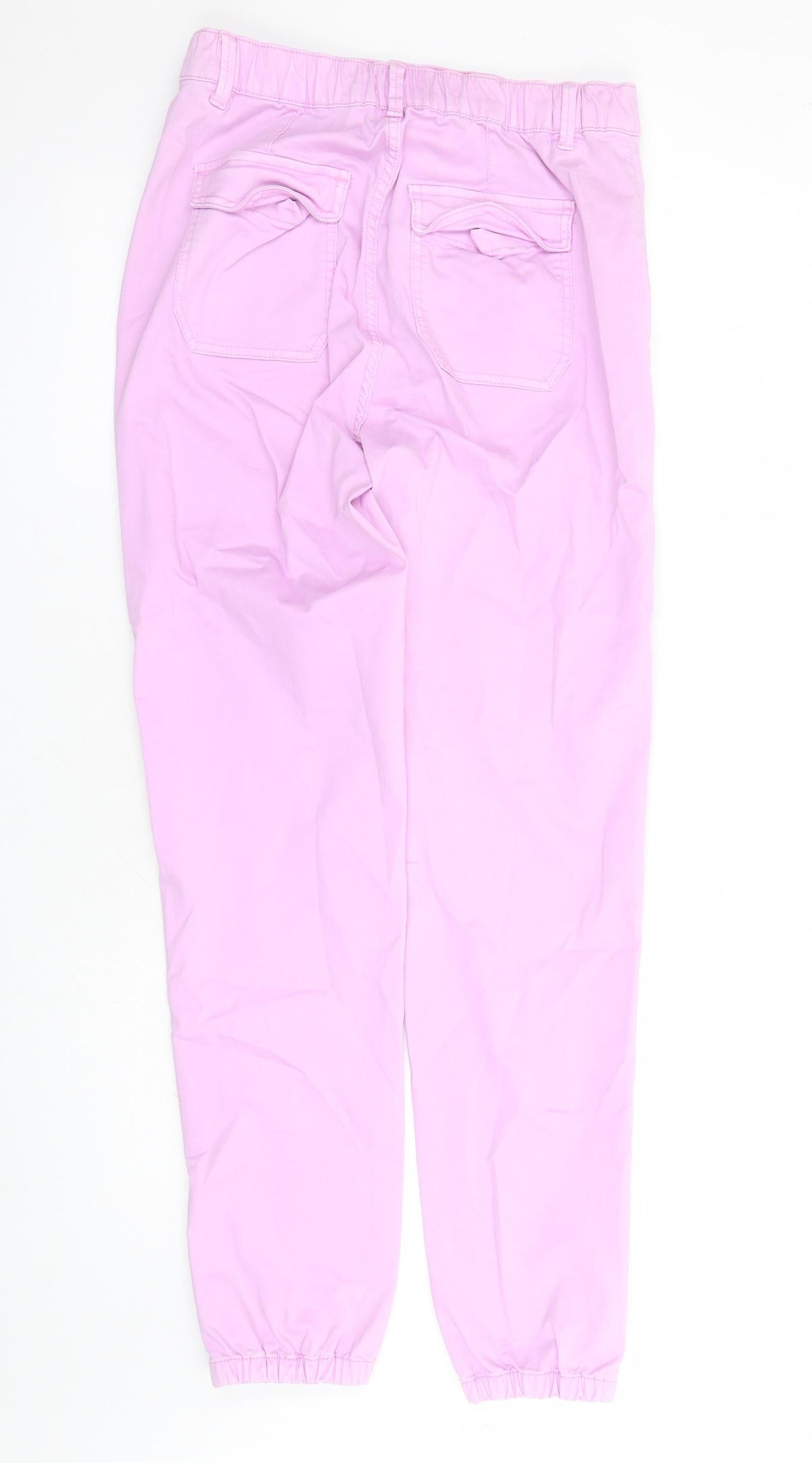 Marks and Spencer Womens Purple Cotton Straight Jeans Size 10 L29 in Regular Zip - Elasticated Waist Zip Detail On Ankle