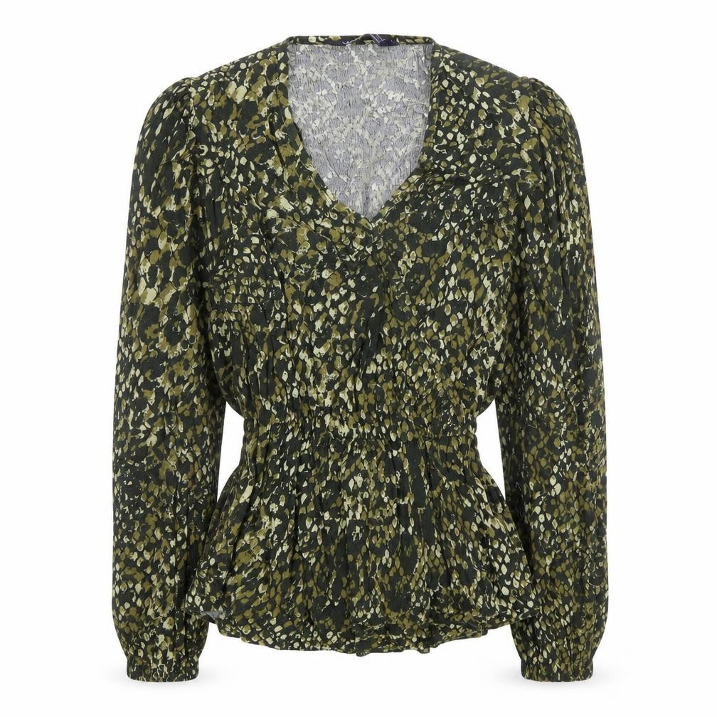 Marks & Spencer Womens Green Geometric Viscose Basic Blouse Size 6 V-Neck - Belted