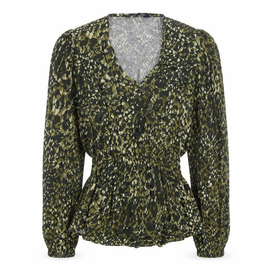 Marks and Spencer Womens Green Geometric Viscose Basic Blouse Size 6 V-Neck - Belted