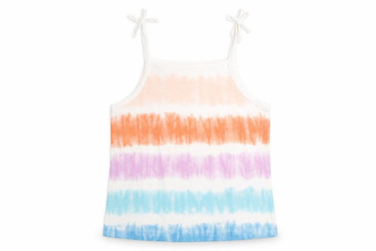 Front view of Marks & Spencer girls’ multicoloured cotton camisole tank, size 3-4, years square neck tie - tie dye effect
