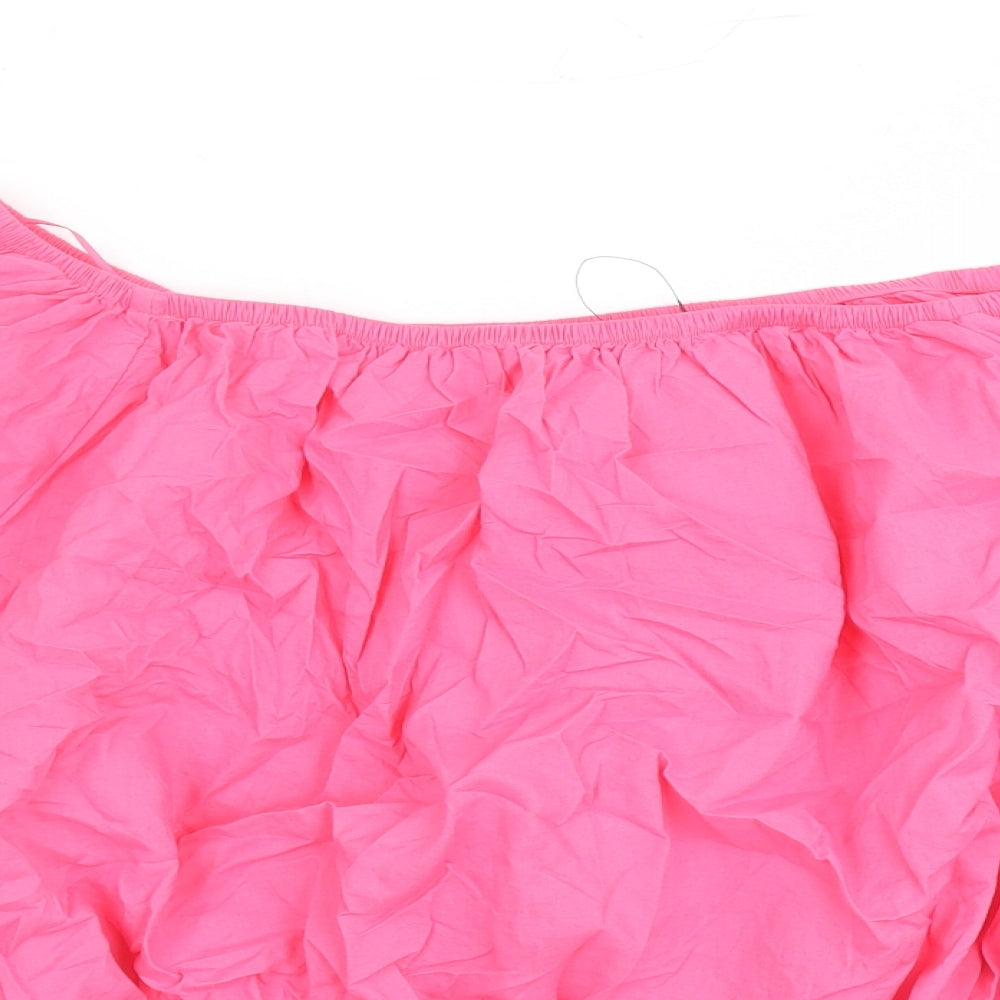 Marks and Spencer Womens Pink Cotton Cropped Blouse Size 22 Boat Neck - Embroidered Detail
