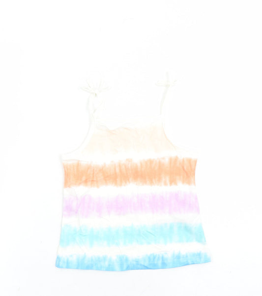 Marks and Spencer Girls Multicoloured Cotton Camisole Tank Size 3-4 Years Square Neck Tie - Tie Dye Effect