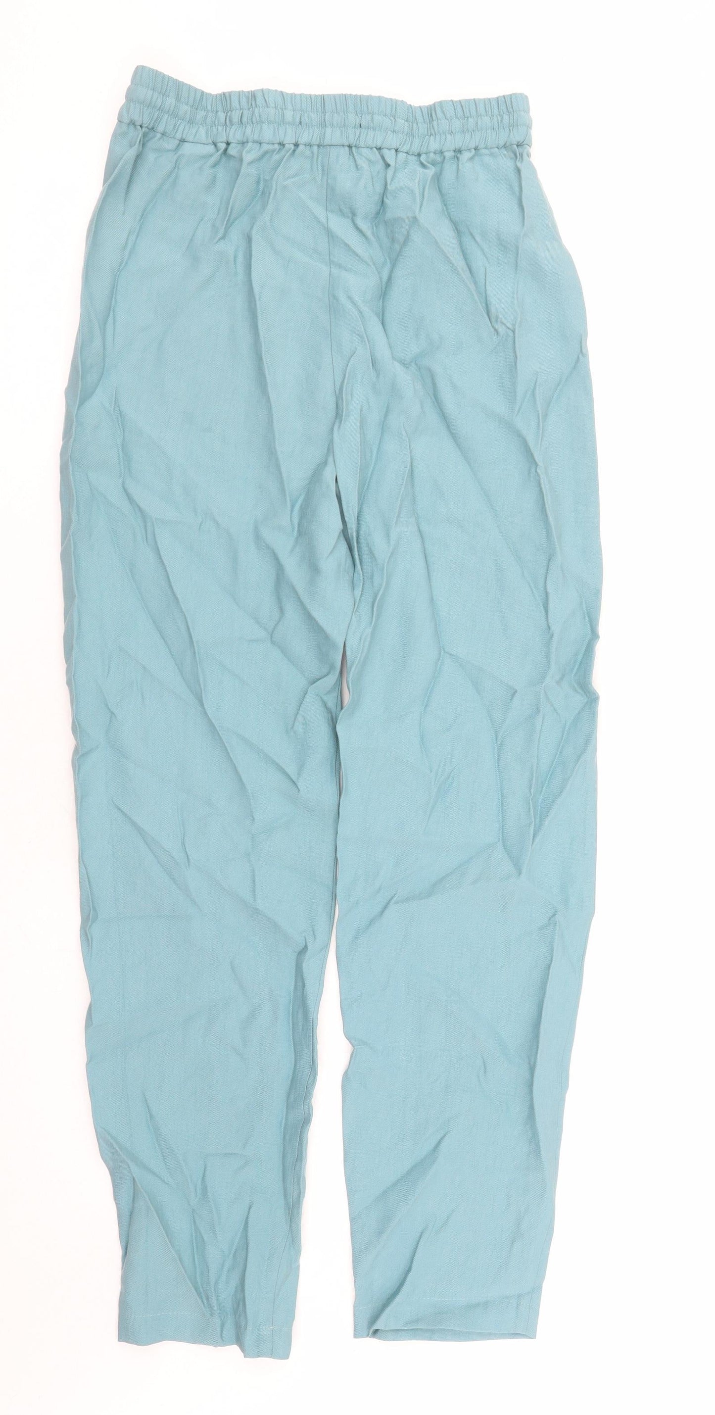 Marks and Spencer Womens Blue Lyocell Chino Trousers Size 8 L30 in Regular Drawstring - Elasticated Waist Long Leg