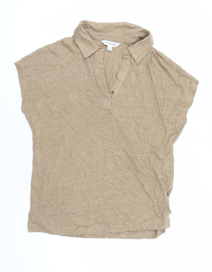 Additional front view of Autograph women’s brown flax basic polo, size UK 6, collared