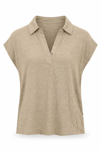 Front view of Autograph women’s brown flax basic polo, size UK 6, collared