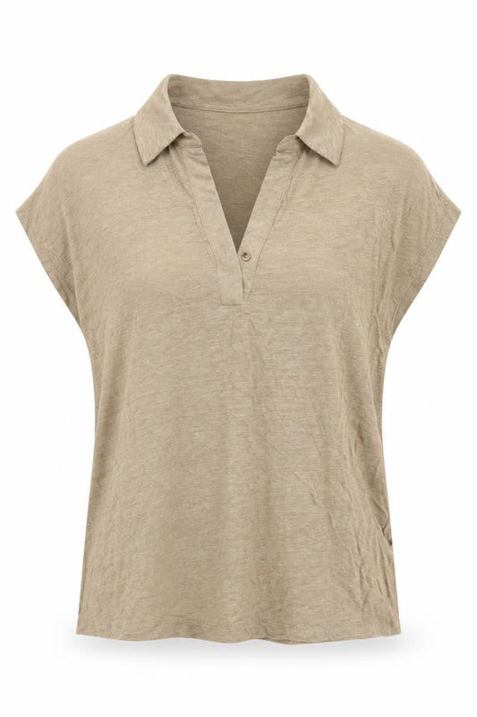 Front view of Autograph women’s brown flax basic polo, size UK 6, collared