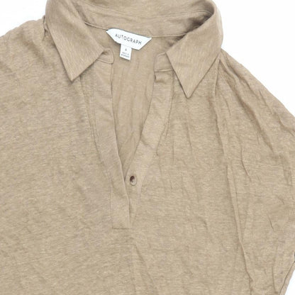 Close-up detail of Autograph women’s brown flax basic polo, size UK 6, collared