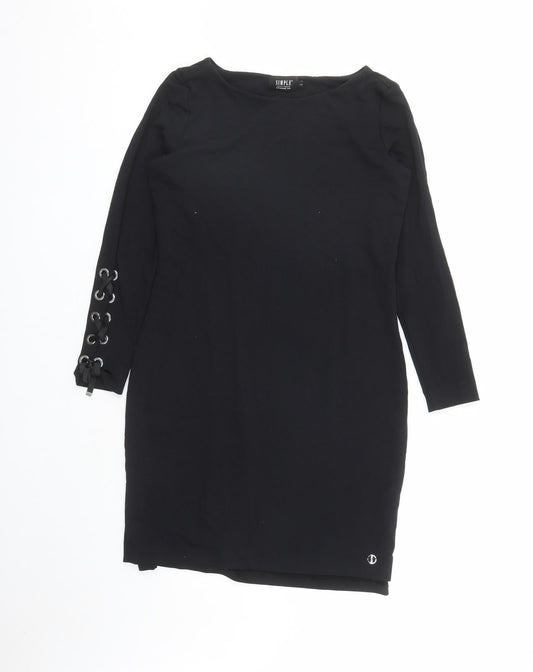 Simple Womens Black Polyester A-Line Size L Boat Neck Pullover - Lined