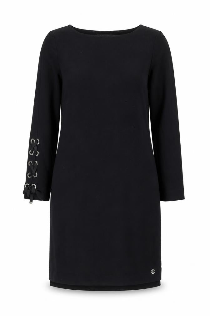 Simple Womens Black Polyester A-Line Size L Boat Neck Pullover - Lined