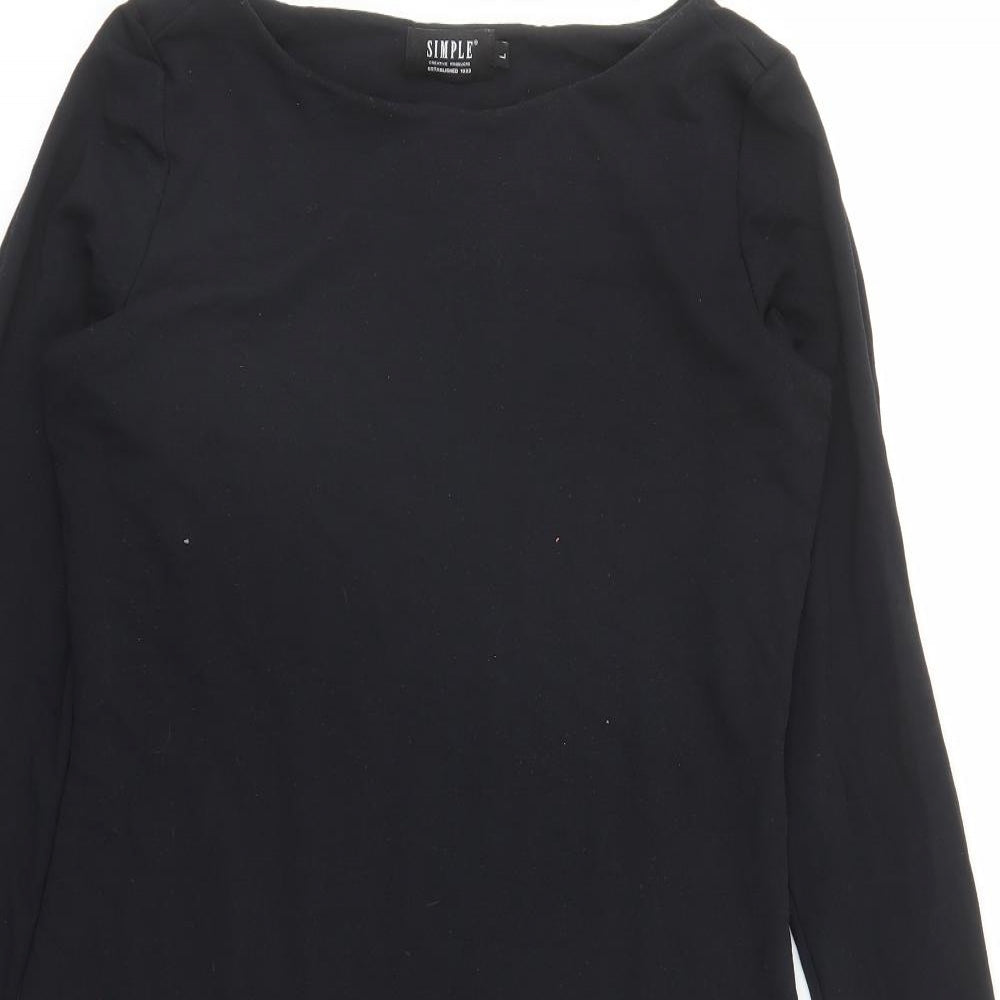 Simple Womens Black Polyester A-Line Size L Boat Neck Pullover - Lined