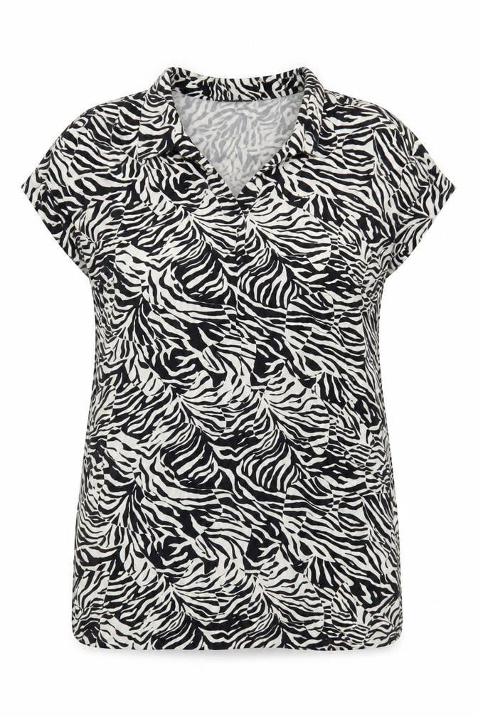 Marks & Spencer Womens Blue Animal Print Viscose Tunic Blouse Size 18 Collared - Tiger Pattern