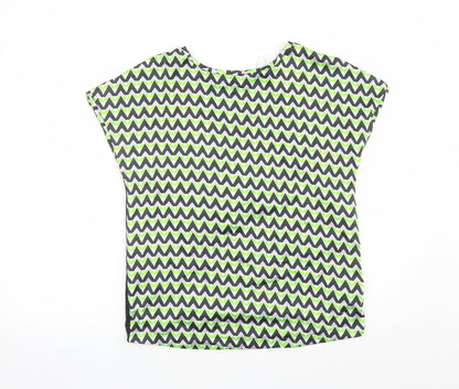 Marks & Spencer Womens Black Geometric Polyester Basic T-Shirt Size 8 Round Neck