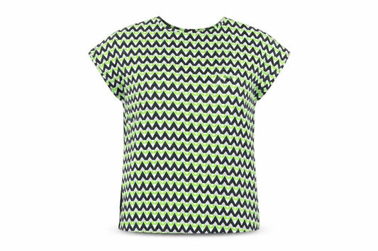 Marks and Spencer Womens Black Geometric Polyester Basic T-Shirt Size 8 Round Neck