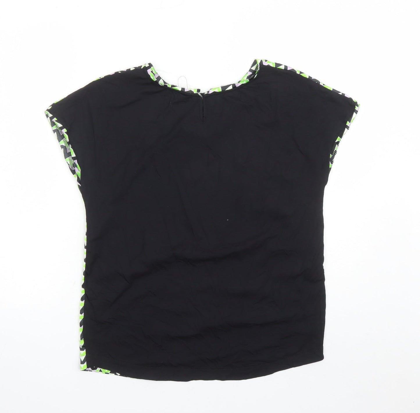 Marks and Spencer Womens Black Geometric Polyester Basic T-Shirt Size 8 Round Neck